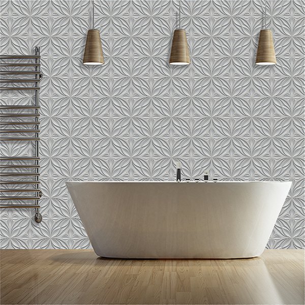 Papel de Parede - Cerâmica cor grafite com detalhes em 3D intercalados de forma diagonal