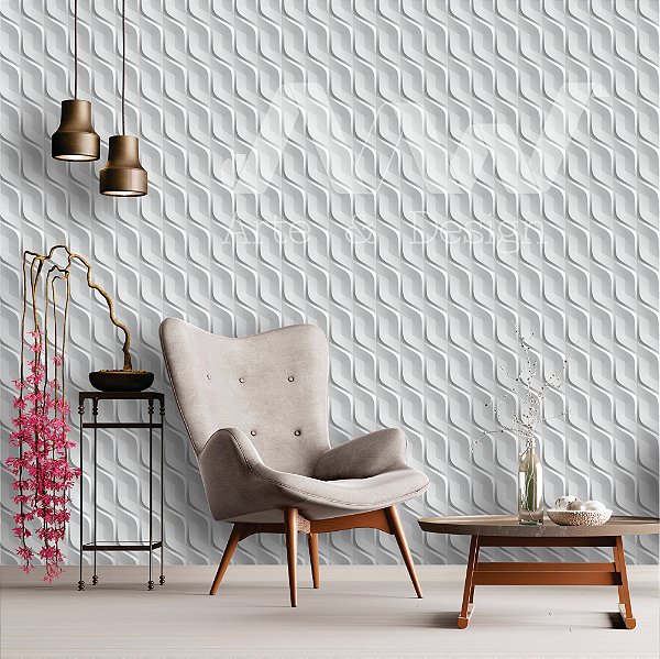 Papel de Parede - Geométrico com efeito gesso 3D  ondulado