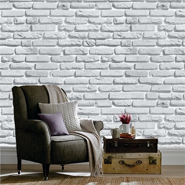 Papel de Parede - Tijolinho cinza com fundo branco