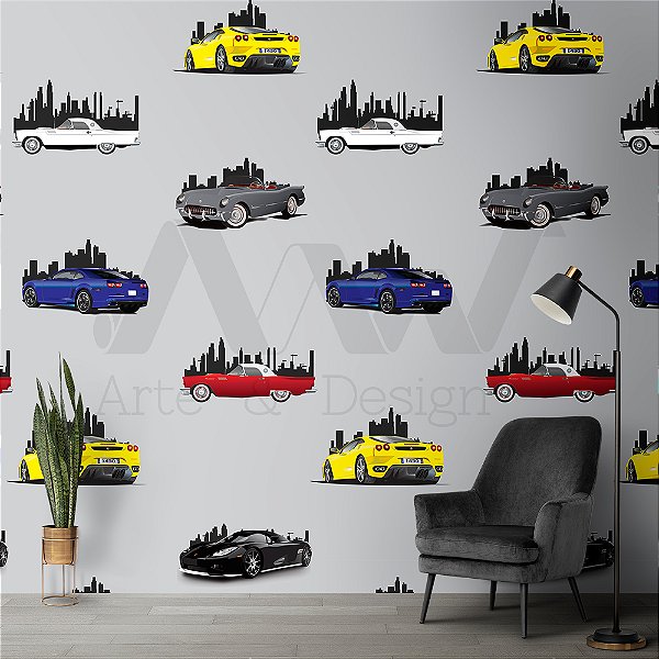 Papel de Parede Adesivo - Carrinhos coloridos