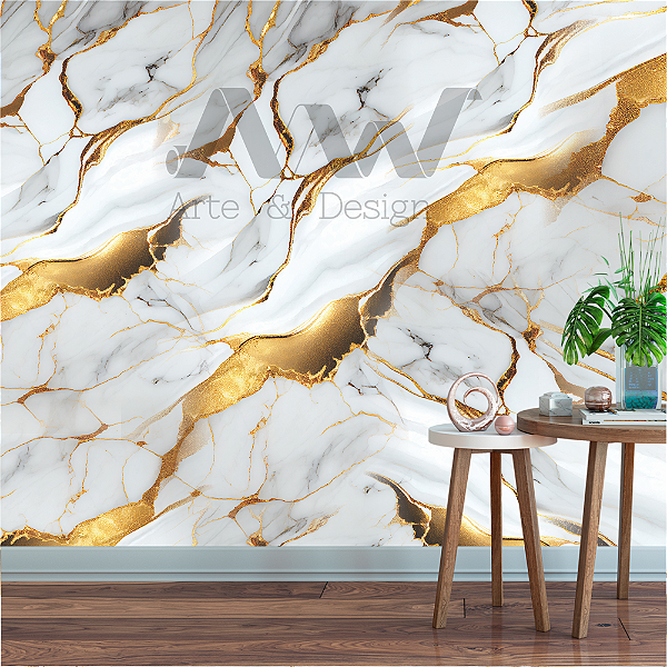 Papel de parede - Mármore cinza com dourado