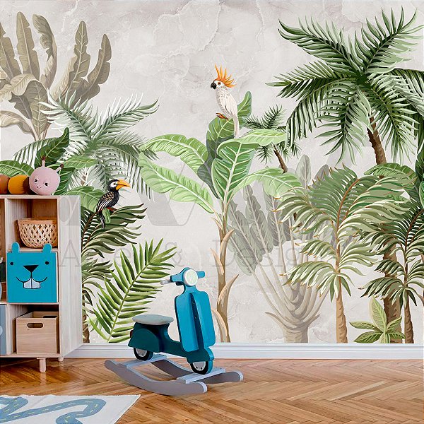 Papel  de parede Adesivo - Floresta com aves