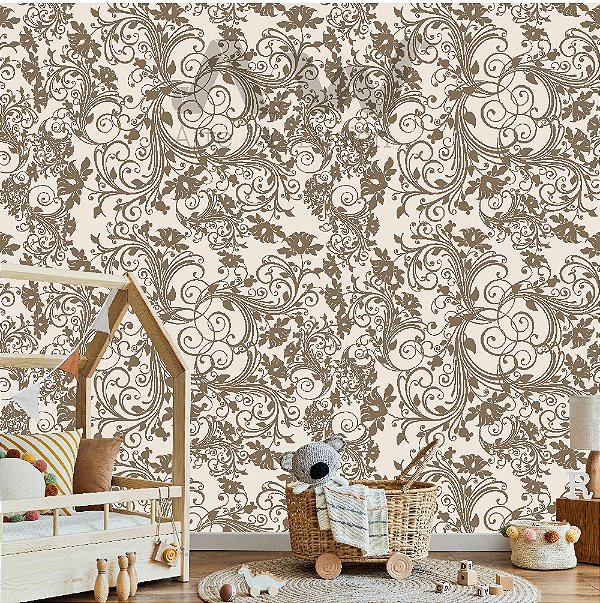 Papel de parede adesivo - Arabesco marrom em fundo bege