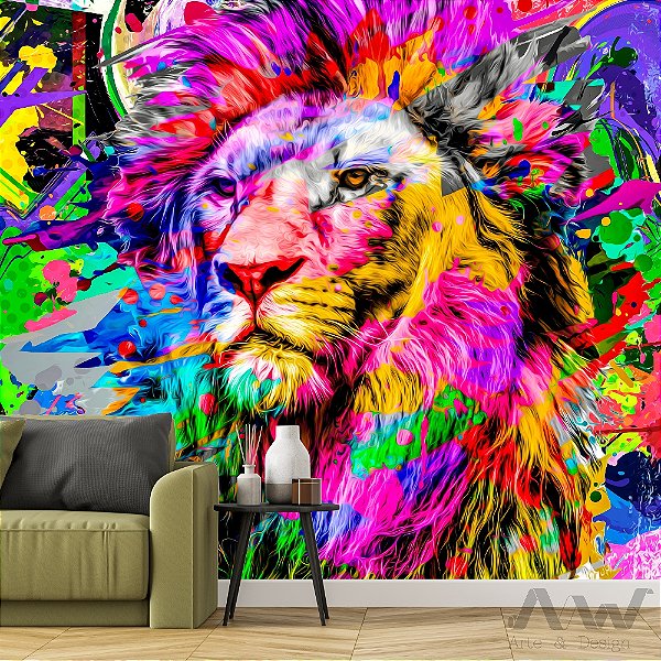 Papel de parede Adesivo - Leão colorido