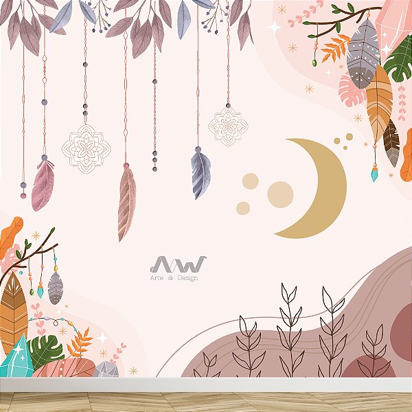 Papel  de parede Adesivo - Boho aquarelas com penas