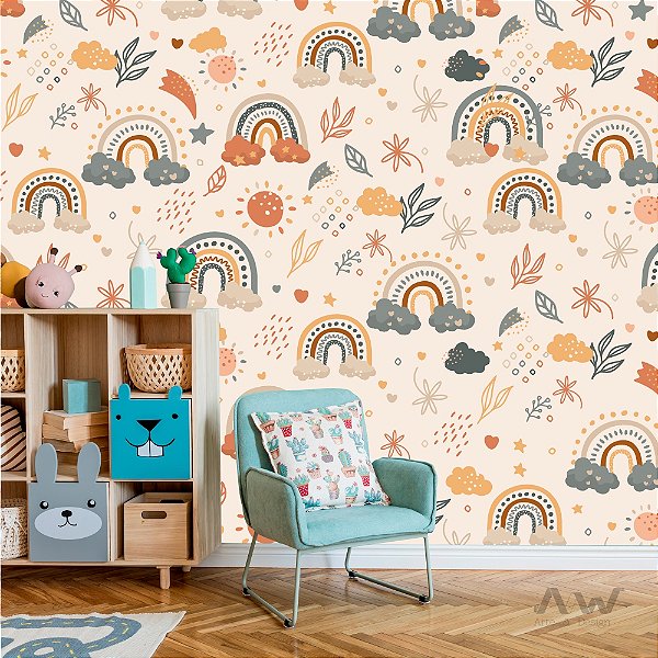 Papel de parede Adesivo - Boho de arco-íris desenhado a mão