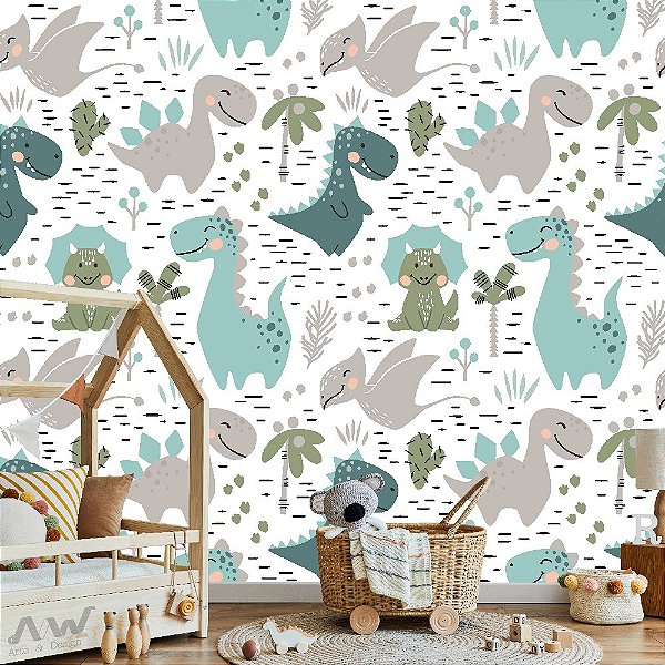 Papel de Parede Adesivo - Desenhos Dinossauros