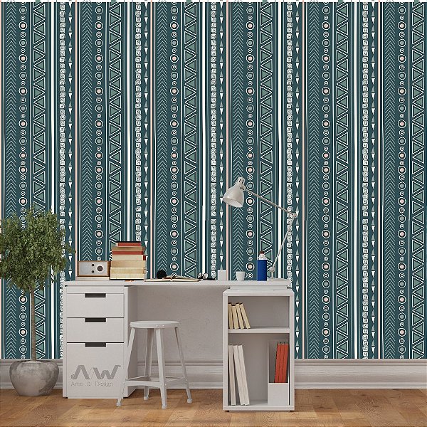 Papel de Parede Adesivo - Listrado com Pinturas Geométricas