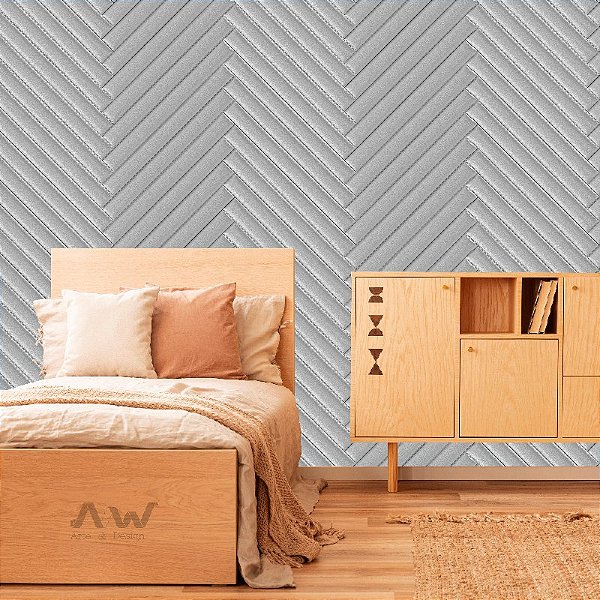 Papel de Parede Adesivo - 3D Moldura de Couro Cinza