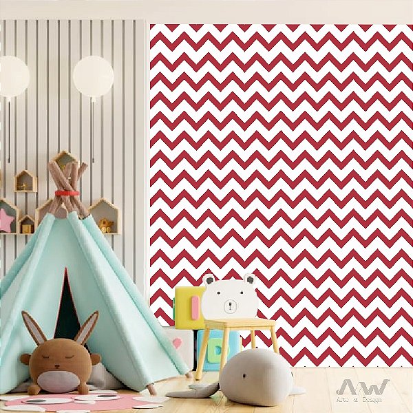 Papel de Parede Adesivo - Chevron Vinho e Branco
