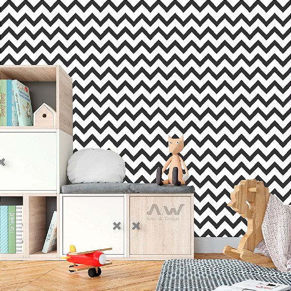Papel de Parede Adesivo - Chevron Preto e Branco
