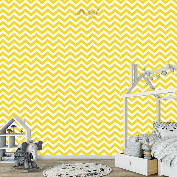 Papel de Parede Adesivo -  Chevron Amarelo com Branco