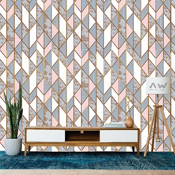 Papel de Parede Adesivo - Geométrico Triangular Fundo Branco