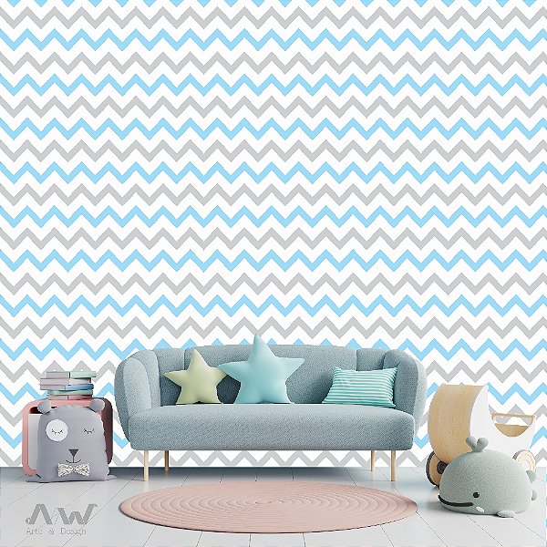 Papel de Parede Adesivo - Chevron Cinza e Azul