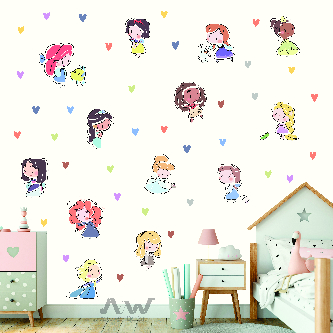 Papel de Parede Adesivo - Princesas da Disney em miniatura
