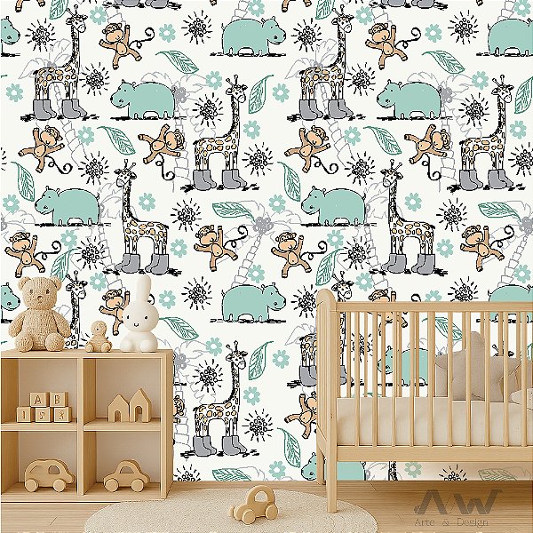 Papel de Parede Adesivo - Safari com Girafa de Botas
