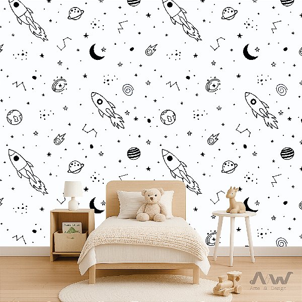 Papel de Parede Adesivo - Espaço em Preto e Branco