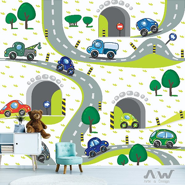 Papel de Parede Adesivo - Pista de Carrinhos