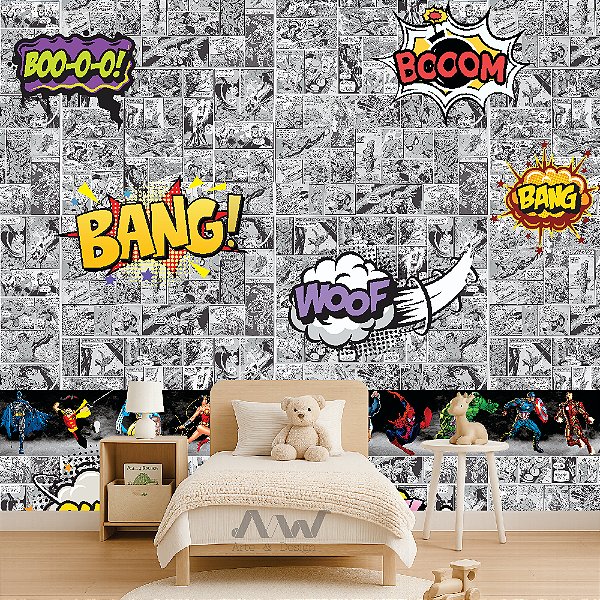 Papel de Parede Adesivo - História em quadrinhos Preto e Branco