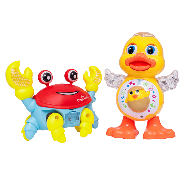 Kit Brinquedo Pato Dançante E Caranguejo Fujão