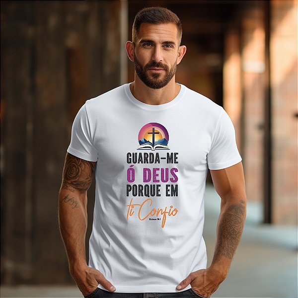 Camisetas personalizadas com imagem "Guarda-me ó Deus" com impressão de alta qualidade nos tamanhos P, M, G, GG e XG
