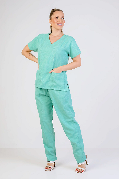 Conjunto Scrub Melange Verde Água
