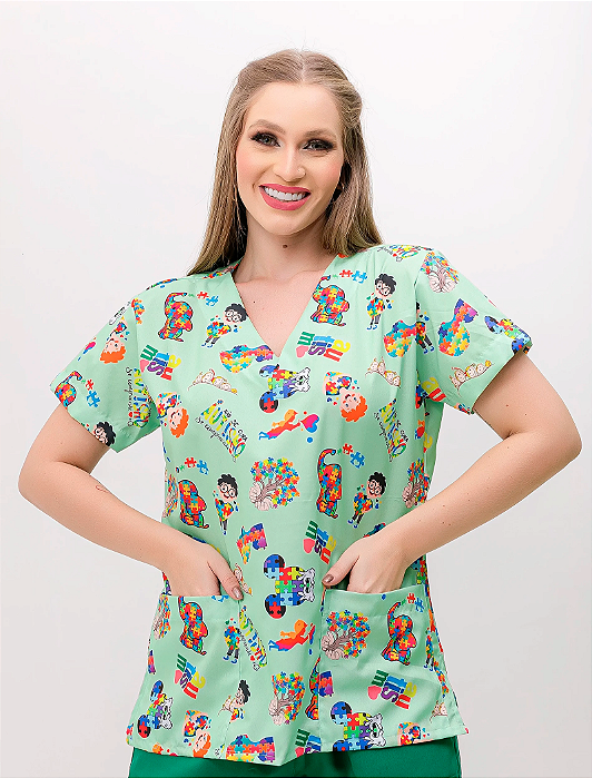 Conjunto Scrub Autismo Fundo Verde