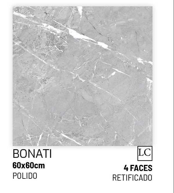 PISO HD 60X60 CERAL BONATI POLIDO RETIFICADO VENDA POR CAIXA, caixa com 2,16M2