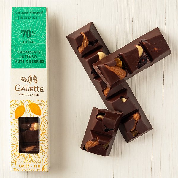 Barrinha 70% Cacau Chocolate Intenso Nuts & Berries (40g)