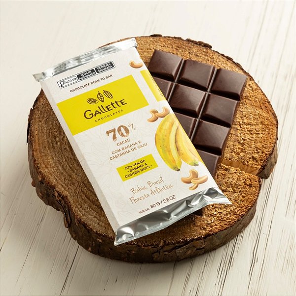 Barra 70% Cacau com Banana e Castanha de Caju