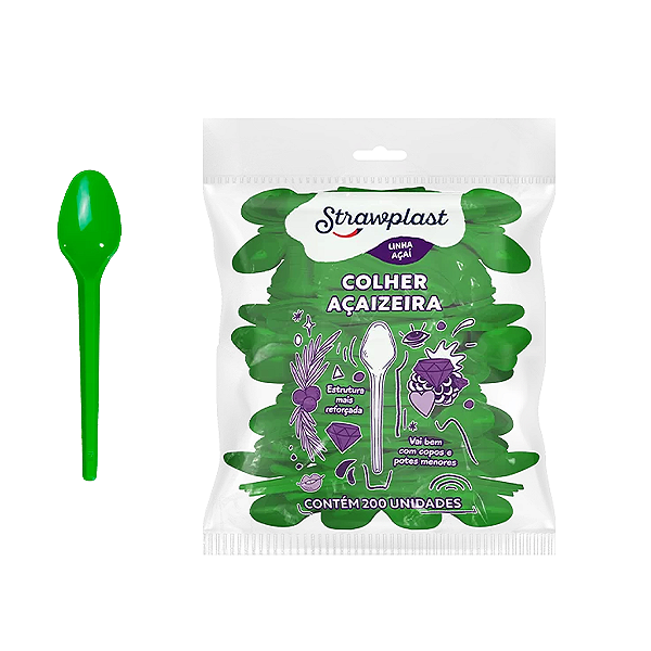 Colher Açaizera Verde 200Un Strawplast