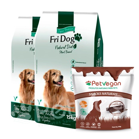 Kit 2 pacotes 15kg Fri Dog Plant Based + Snack PetVegan sabor Chocolate > GANHE UM PACOTE FRI DOG 2KG!
