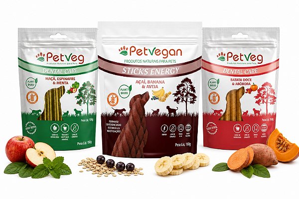 Kit 3 Dental Care Naturais Petveg - 150g Cada