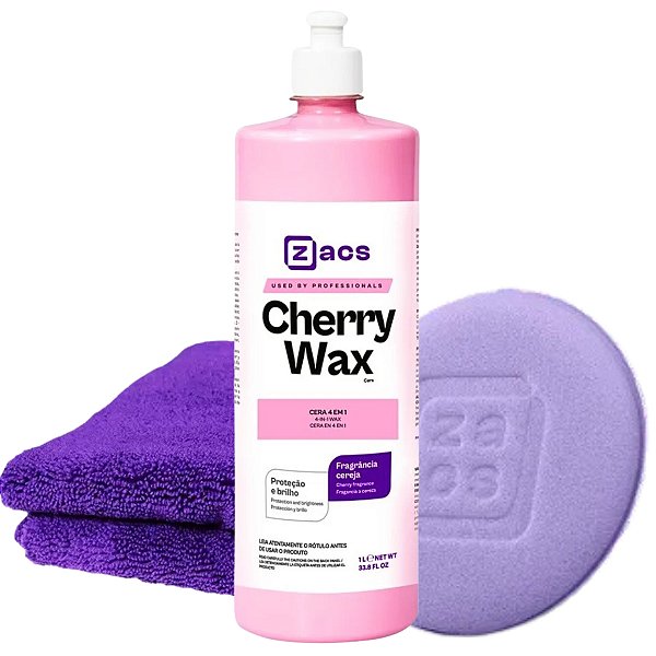 Cera Limpadora 4 Em 1 Cherry Wax 1L + Aplicador Espuma + Microfibra 350 GSM