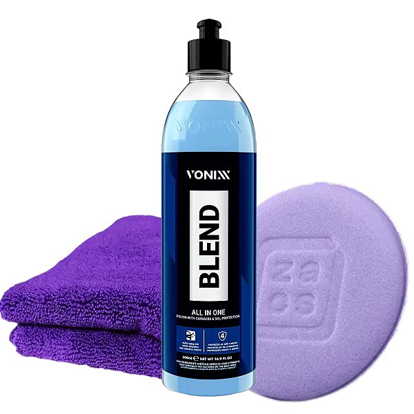 Blend All In One Cera Automotiva Tira Riscos + Aplicador Espuma + Microfibra 350 GSM