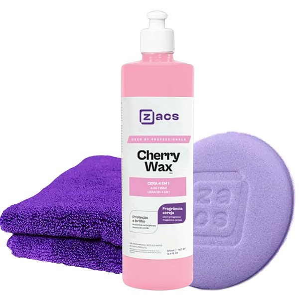 Cherry Wax  Cera Limpadora 4 Em 1 500ML + Aplicador Espuma + Microfibra 350 GSM