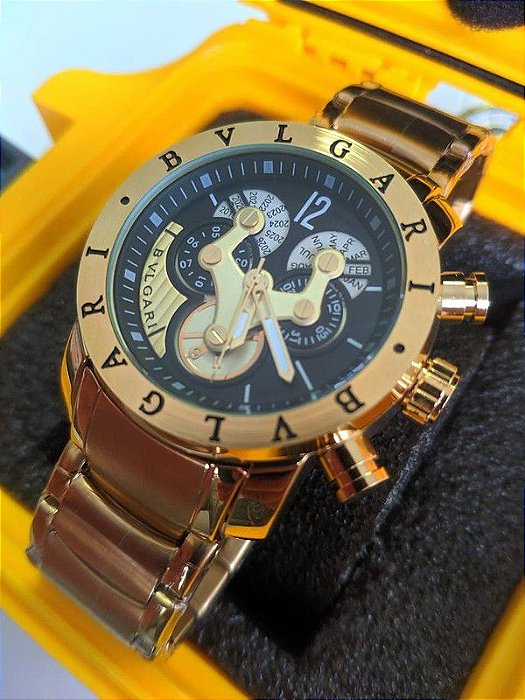 Relógio Masculino Bvlgari Hybrid Dourado Preto à Prova D'água com Caixa  Premium - Loja Promozen