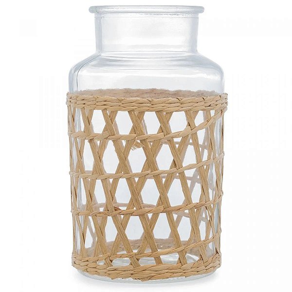 Vaso de Vidro e Fibra Natural 12,5cm x 22,5cm - Wolff