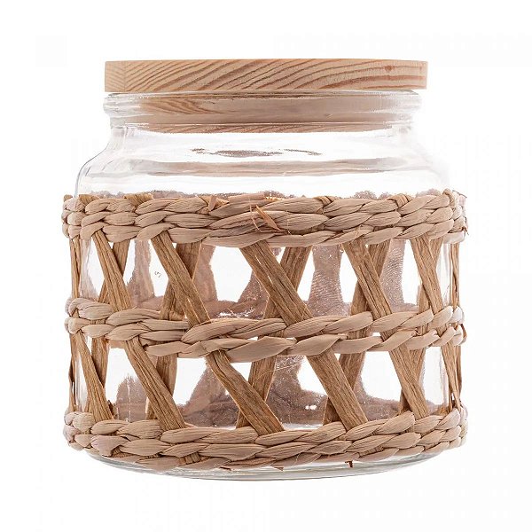Porta Mantimentos de Vidro com Sisal e Tampa de Madeira 520ml - Wolff