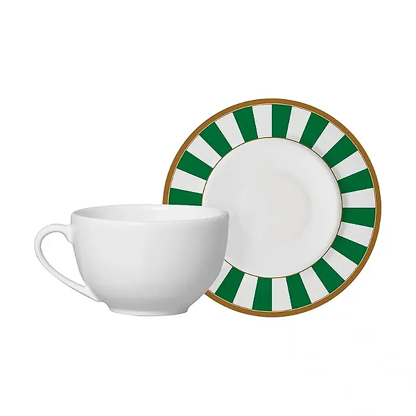 Jg 6 Unidades Xicara Café com Pires Stripe Verde - 12cm x 85ml
