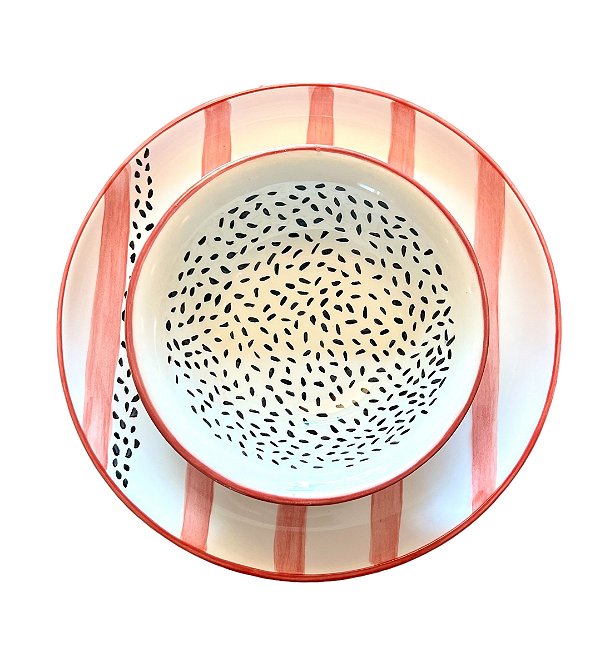 Conjunto Prato de Sobremesa Frutas Modernas + Bowl Pitaya Artesanal