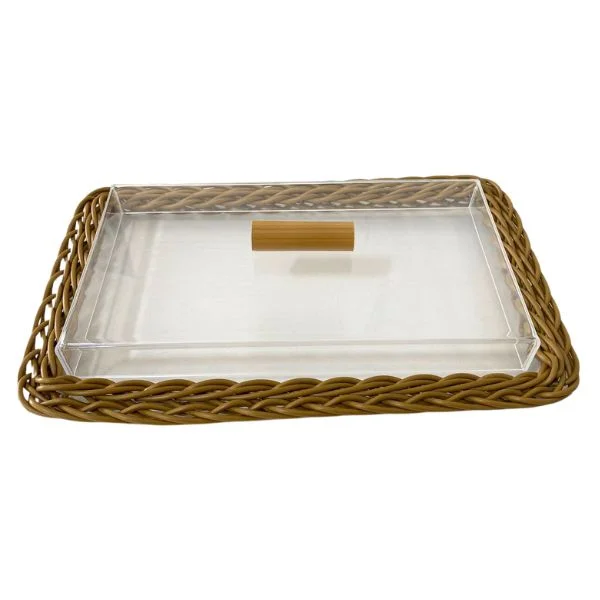 Porta Frios Vime e Acrílico c/ Tampa Caramelo - 30cm x 19cm