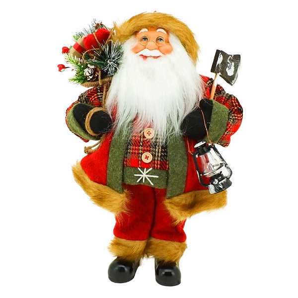 Papai Noel Lanterna Saco de Presentes - 30cm Xadrez