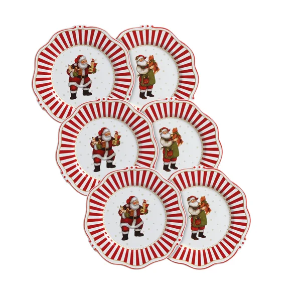 Conjunto Prato Raso Christmas Charm com Filete Natal - 6 Unidades