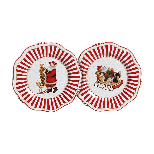 Conjunto Prato Sobremesa Christmas Charm com Filete Natal - 6 Unidades