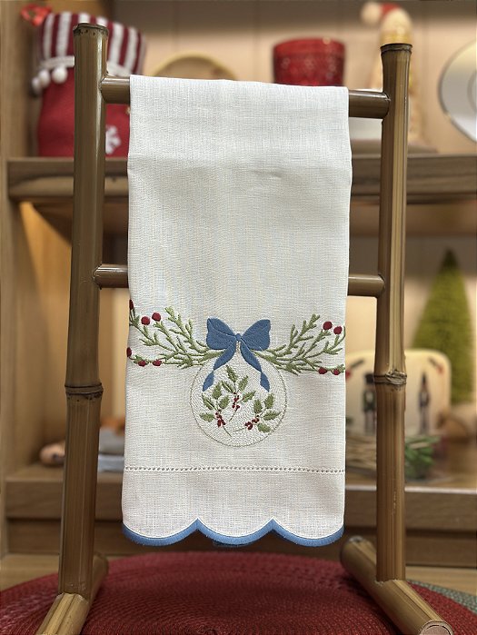 Toalha de Lavabo Linho Natal Sonho Azul