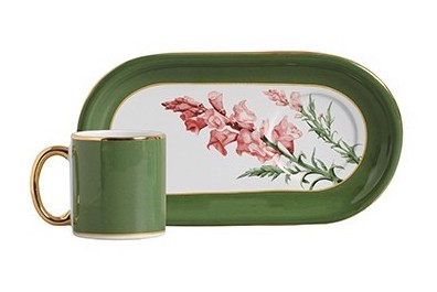 Jogo para Lanche Verde com Filete Ouro Boca de Leão - 380ml