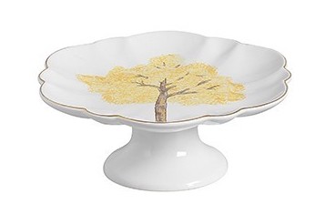 Prato de Bolo com Pé com Filete Ouro Ype Amarelo