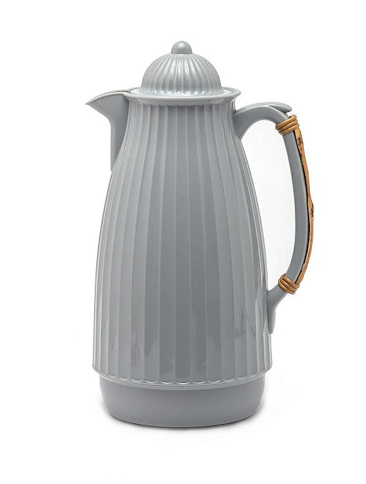 Garrafa Térmica Tête com Alça de Bambu | 1 Litro Cinza