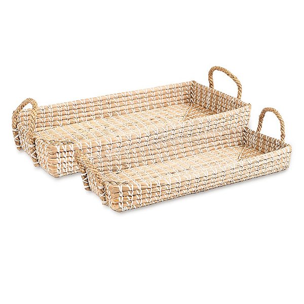 Jogo com 2 Bandejas Retangular Rattan P e M